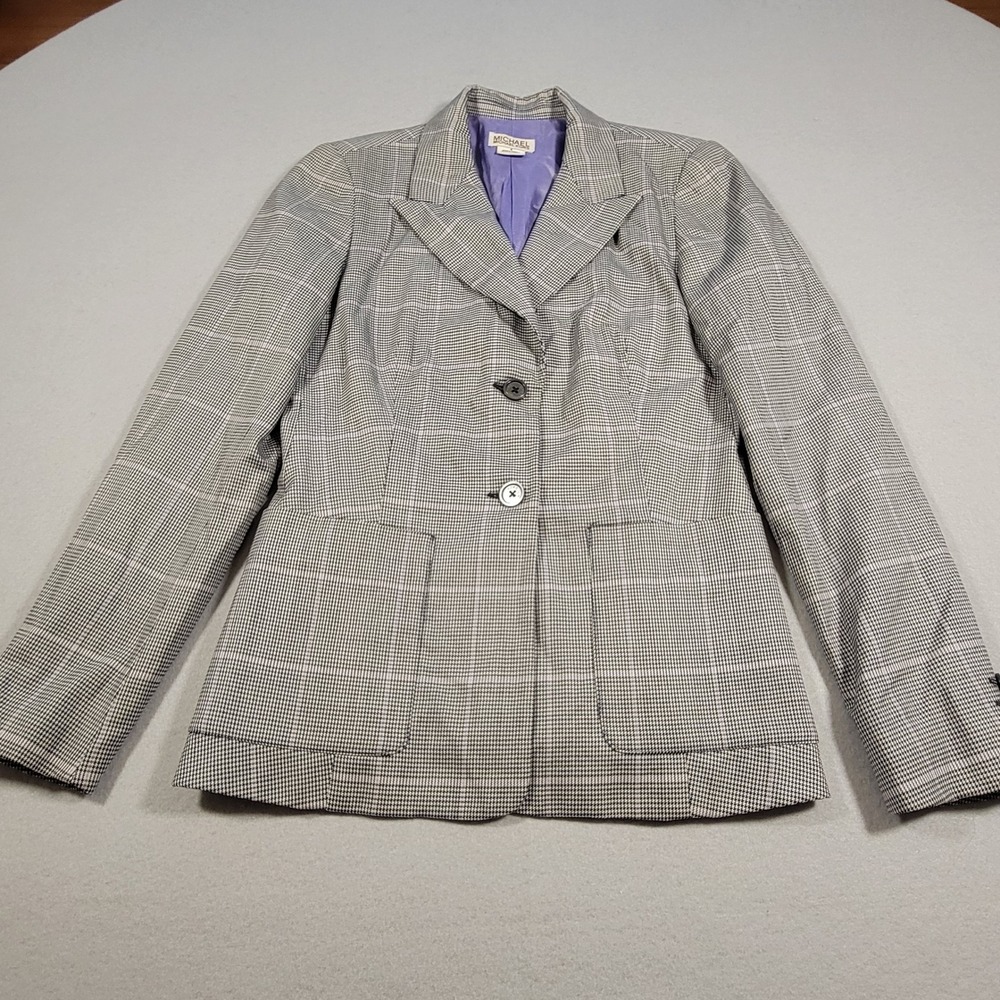 Michael Kors Blazer Jacket Women's Size 4 Gray Plaid Career Wear Business Casual